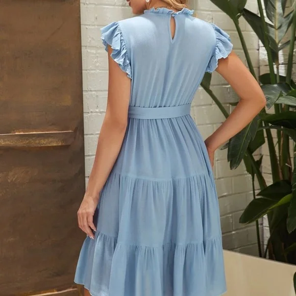 Maternity Butterfly Sleeve Ruffle Mini Dress - Picture 7 of 7